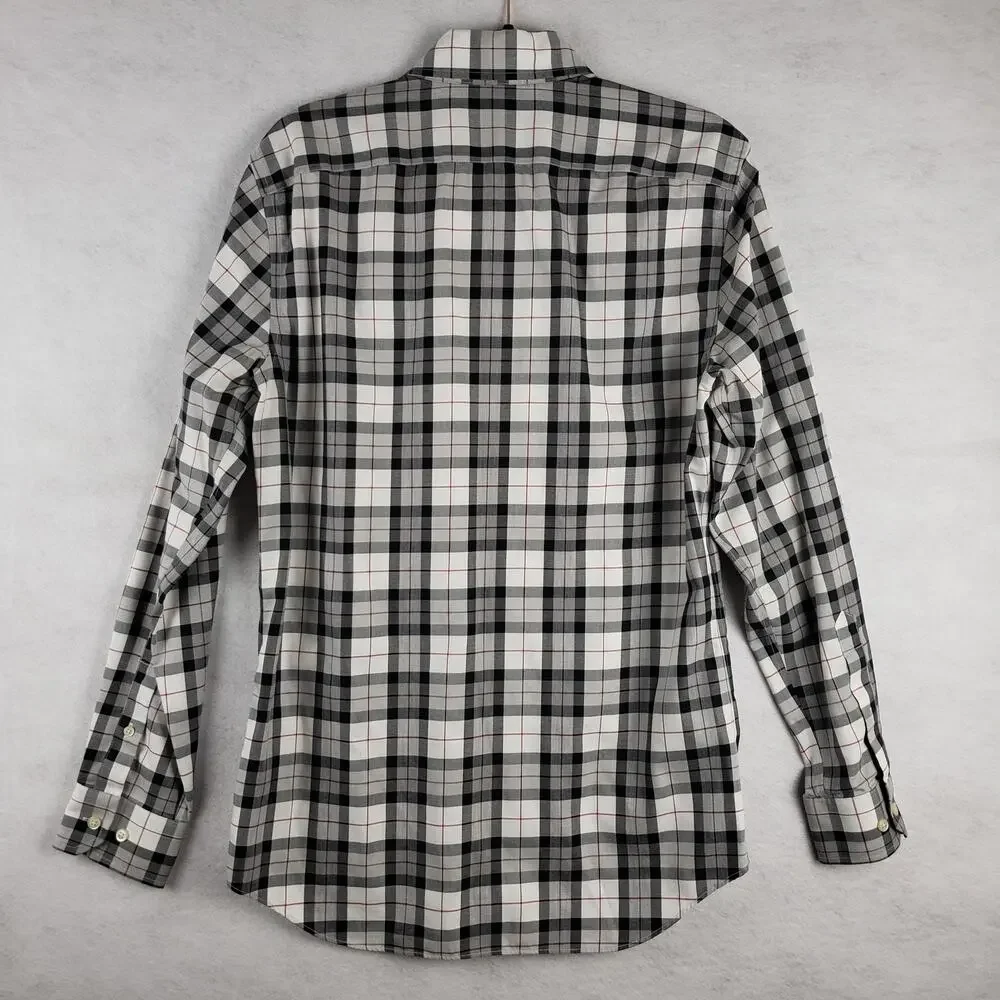 Banana Republic Men's‎ M Gingham Plaid Dress Shirt Black Gray Tailored Slim Fit